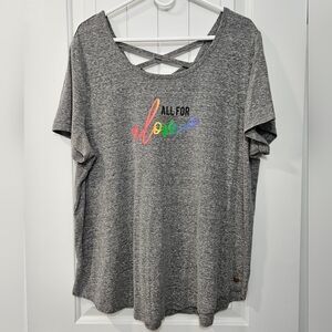 Livi Active Plus 18/20 Gray Tee with Cross Back and Colorful Print ALL FOR LOVE